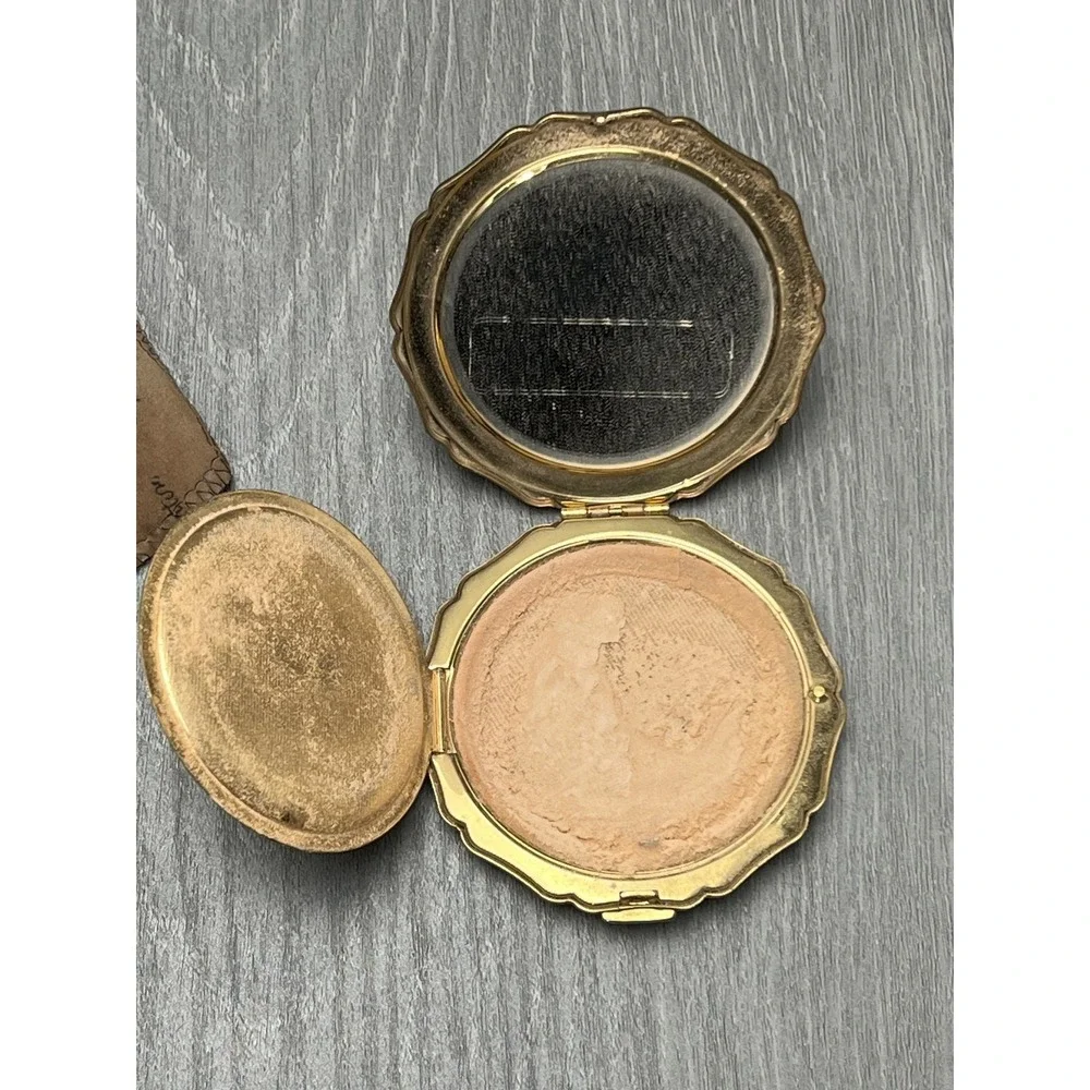 Vintage Stratton Compact Gold Black Stripe Enamel‎ Powder Mirror England w/Bag